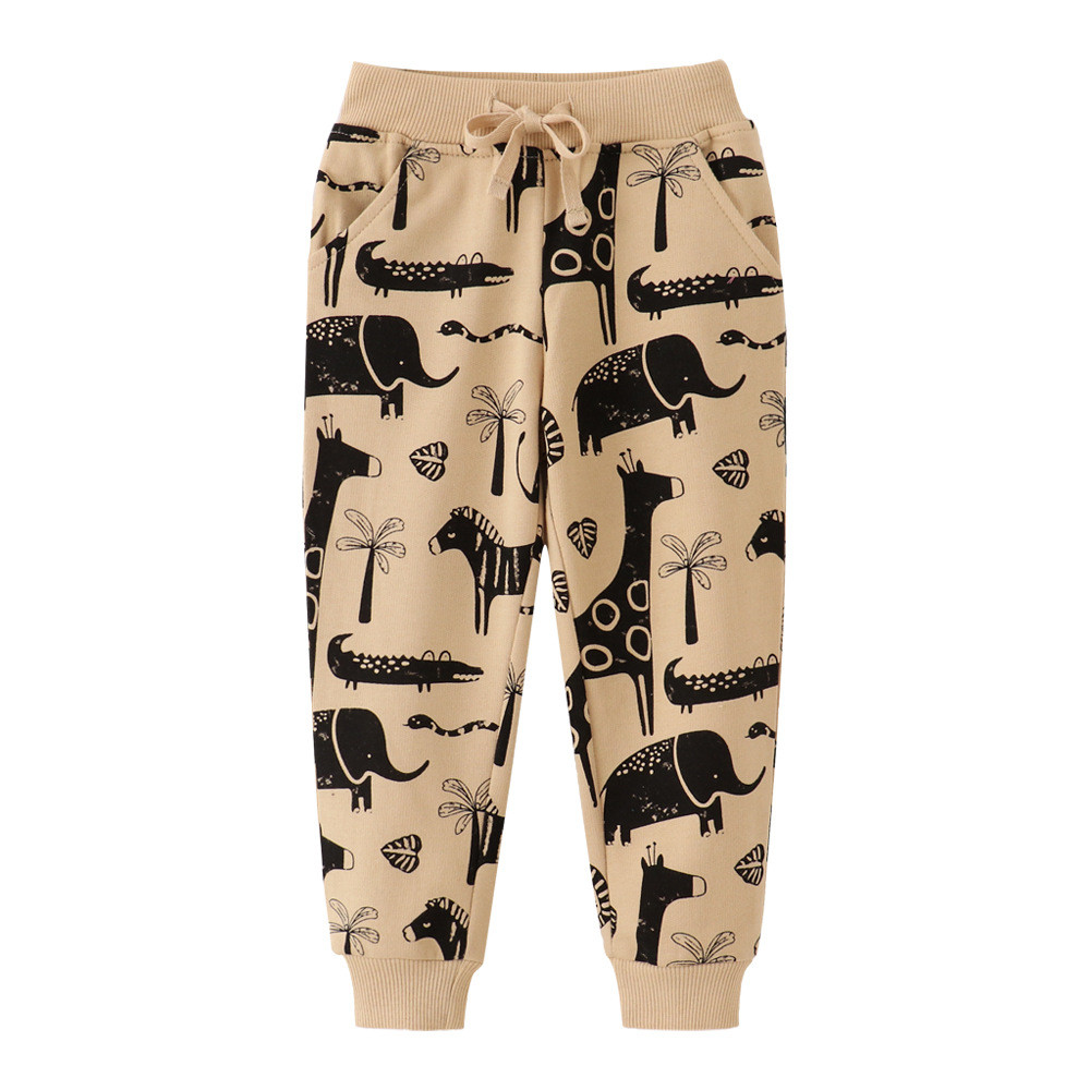 Odeerbi Toddler Boys Dinosaur Jogger Pants Cotton Sweatpants Children Spring New Style Sports Sweatpants Embroidered Pants Black